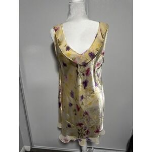 Floral Slip Dress Ruffle Trim Sleeveless Lightweight Yellow Purple‎ size Large